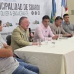 Conferencia de prensa en Suardi por situación laboral empresa Verónica Felipe Michlig y Leandro Gastaldi