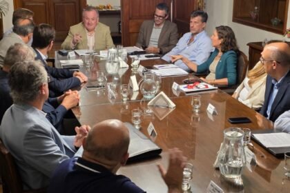 El senador Felipe Michlig durante las reuniones de trabajo institucionales en la Presidencia del Senado Provincial.
