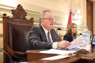 Senador Felipe Michlig durante la sesión del Senado presentando el pedido de informe sobre planes de viviendas.